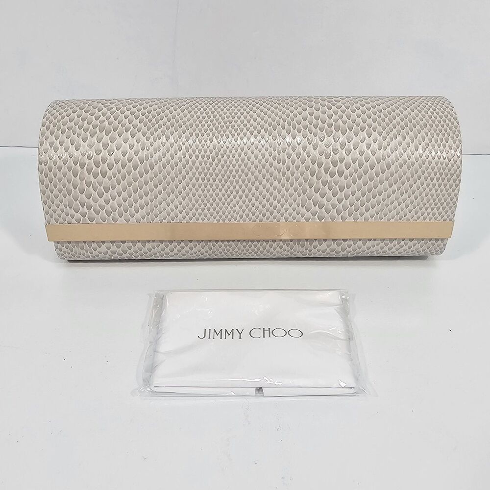 Jimmy Choo Snakeskin Print Sunglasses Case Set w/ Cloth Beige & Gold
